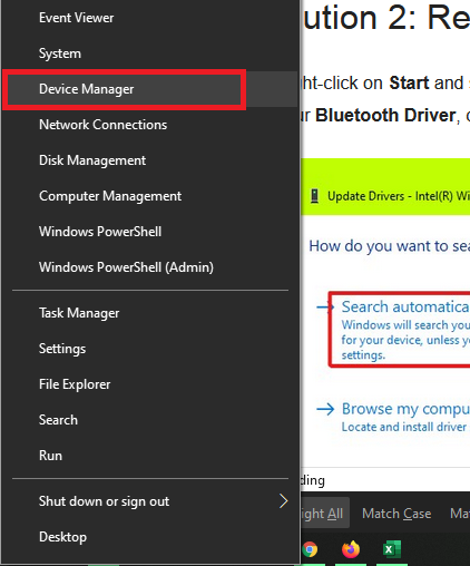 Right click on windows button and open device manager