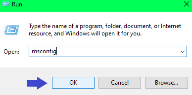 type msconfig and click okay