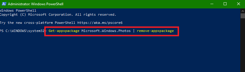 Command to remove Microsoft Photos App from computer